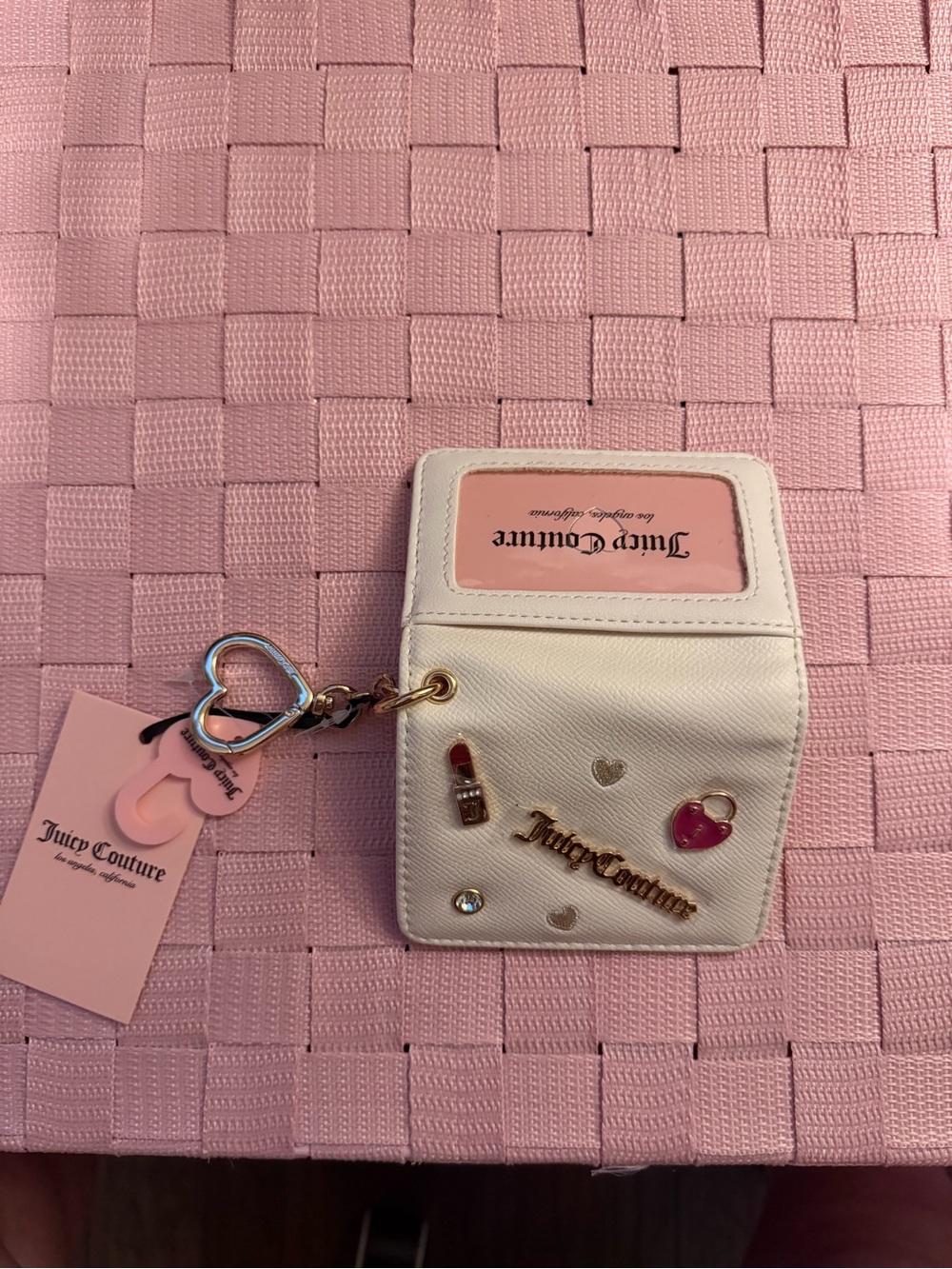Juicy Couture Pink & Cream Mini Wallet Key Holder with Charms